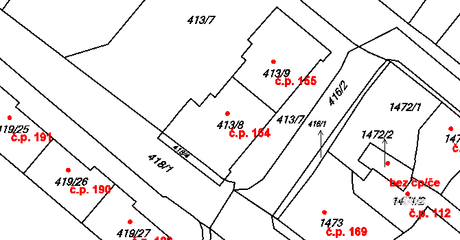 Rumburk 1 164, Rumburk na parcele st. 413/8 v KÚ Rumburk, Katastrální mapa