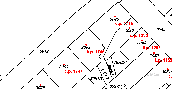 Chomutov 1746 na parcele st. 3062 v KÚ Chomutov I, Katastrální mapa