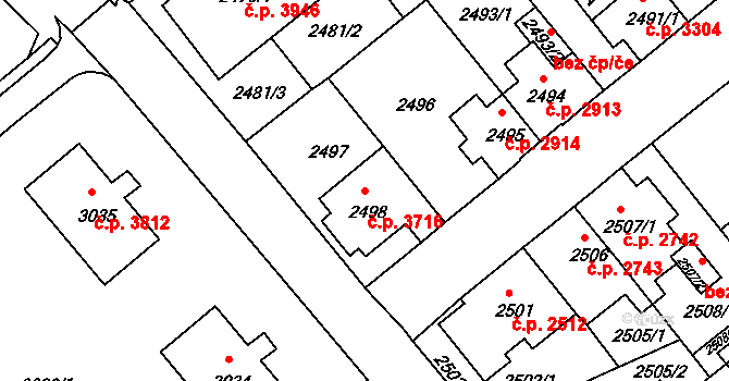 Chomutov 3716 na parcele st. 2498 v KÚ Chomutov II, Katastrální mapa