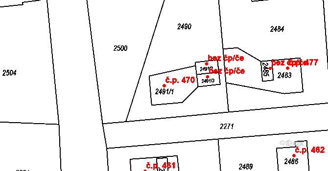 Hodkovice nad Mohelkou 470 na parcele st. 2491/1 v KÚ Hodkovice nad Mohelkou, Katastrální mapa
