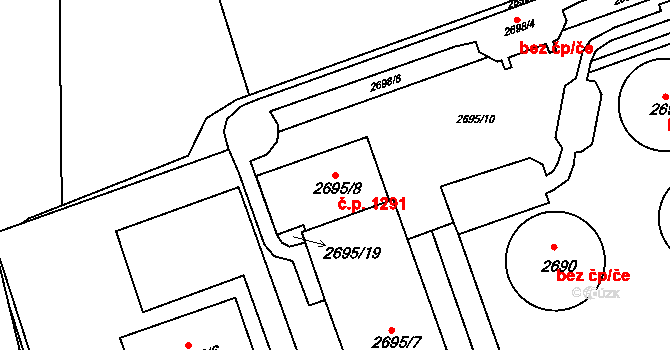 Kuřim 1291 na parcele st. 2695/8 v KÚ Kuřim, Katastrální mapa