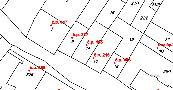 Otnice 155 na parcele st. 14 v KÚ Otnice, Katastrální mapa