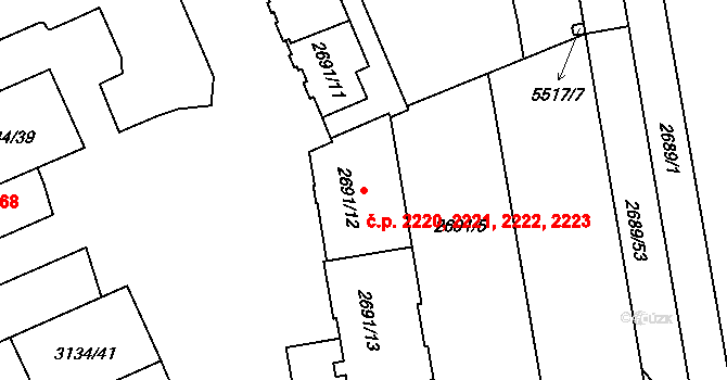 Východní Předměstí 2220,2221,2222,2223, Plzeň na parcele st. 2691/12 v KÚ Plzeň, Katastrální mapa