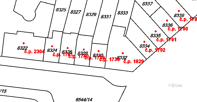 Jižní Předměstí 1738, Plzeň na parcele st. 8330 v KÚ Plzeň, Katastrální mapa