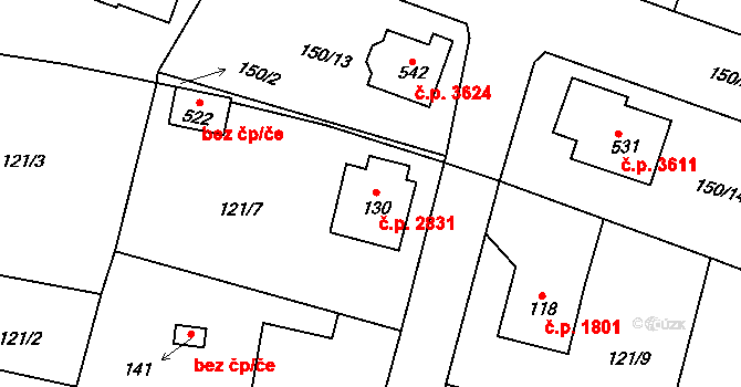 Havlíčkův Brod 2831 na parcele st. 130 v KÚ Perknov, Katastrální mapa