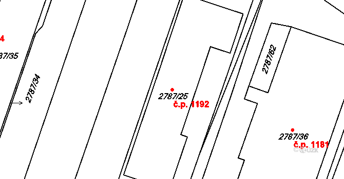 Černovice 1192, Brno na parcele st. 2787/25 v KÚ Černovice, Katastrální mapa
