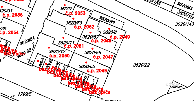Tachov 2051 na parcele st. 3620/11 v KÚ Tachov, Katastrální mapa