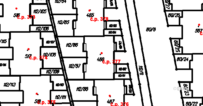 Vestec 377 na parcele st. 466 v KÚ Vestec u Prahy, Katastrální mapa