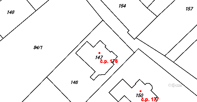 Olbramice 176 na parcele st. 147 v KÚ Olbramice, Katastrální mapa