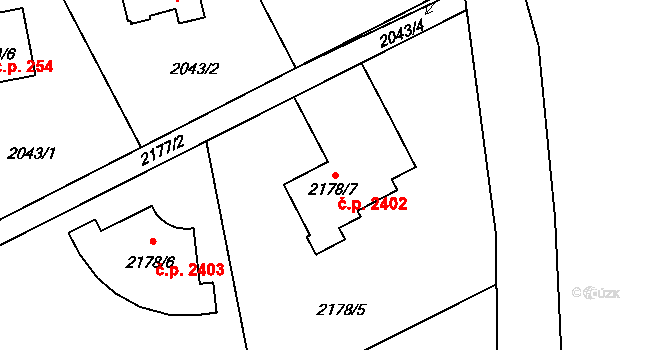 Mizerov 2402, Karviná na parcele st. 2178/7 v KÚ Karviná-město, Katastrální mapa