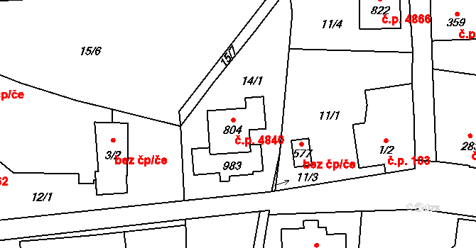 Kokonín 4840, Jablonec nad Nisou na parcele st. 804 v KÚ Kokonín, Katastrální mapa