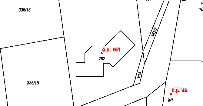Holedeč 151 na parcele st. 262 v KÚ Holedeč, Katastrální mapa