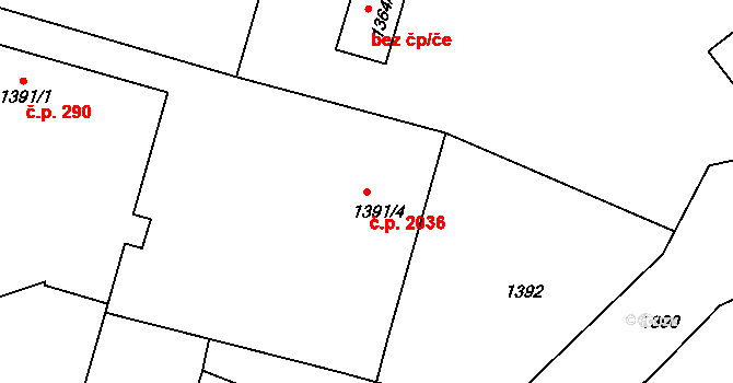 Pelhřimov 2036 na parcele st. 1391/4 v KÚ Pelhřimov, Katastrální mapa