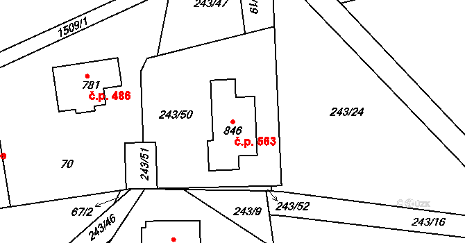 Kudlov 563, Zlín na parcele st. 846 v KÚ Kudlov, Katastrální mapa