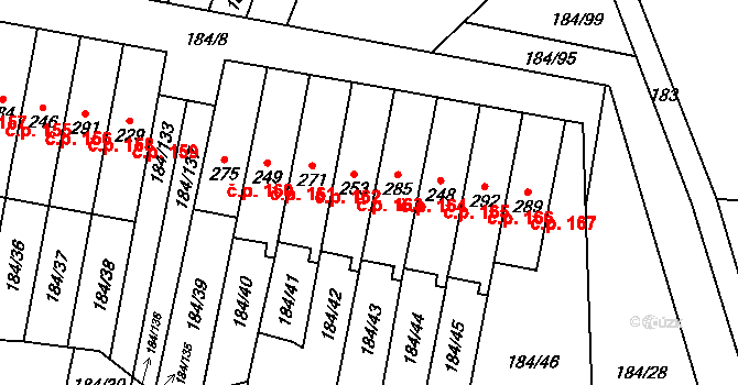 Únětice 163 na parcele st. 253 v KÚ Únětice u Prahy, Katastrální mapa