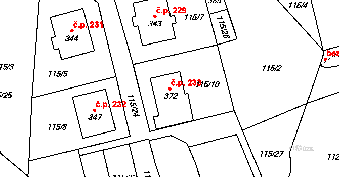 Olešnice 233 na parcele st. 372 v KÚ Olešnice u Trhových Svinů, Katastrální mapa