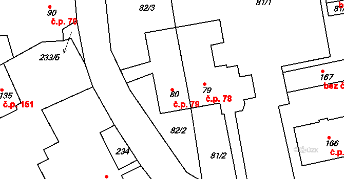 Kojetice 79 na parcele st. 80 v KÚ Kojetice na Moravě, Katastrální mapa