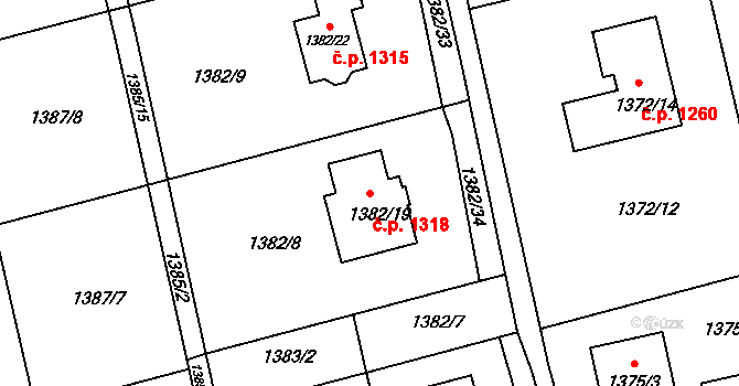 Kylešovice 1318, Opava na parcele st. 1382/19 v KÚ Kylešovice, Katastrální mapa