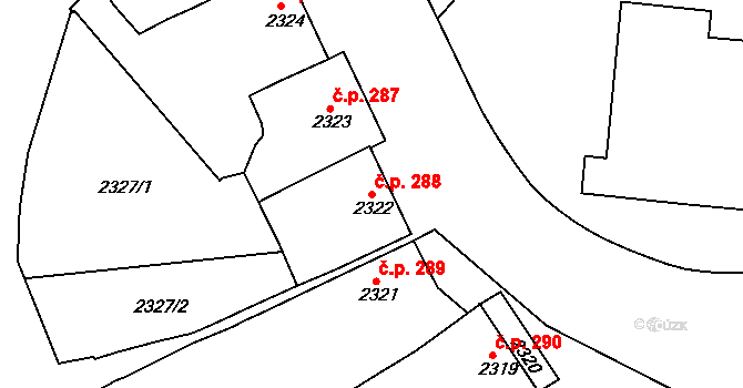 Jemnice 288 na parcele st. 2322 v KÚ Jemnice, Katastrální mapa