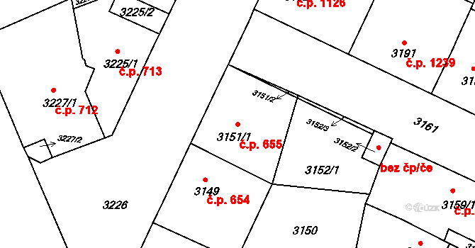Předměstí 655, Litoměřice na parcele st. 3151/1 v KÚ Litoměřice, Katastrální mapa
