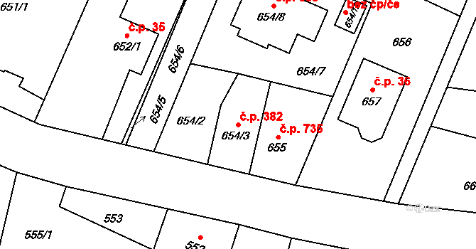Hať 382 na parcele st. 654/3 v KÚ Hať, Katastrální mapa