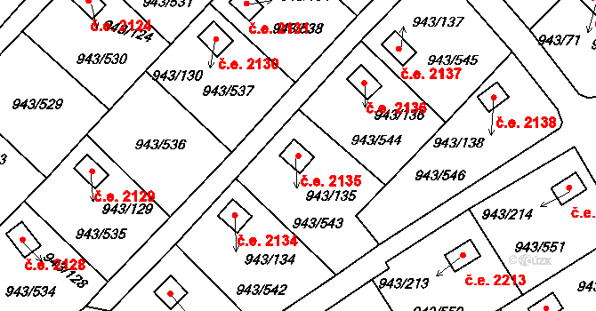 Velká Chuchle 2135, Praha na parcele st. 943/135 v KÚ Velká Chuchle, Katastrální mapa