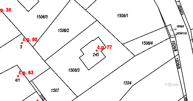 Řečice 77 na parcele st. 245 v KÚ Řečice nad Bobrůvkou, Katastrální mapa