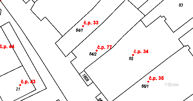 Sítiny 77, Mnichov na parcele st. 64/2 v KÚ Sítiny, Katastrální mapa
