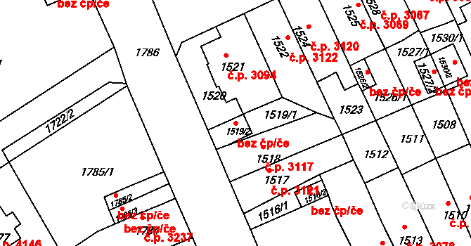 Chomutov 39076504 na parcele st. 1519/2 v KÚ Chomutov II, Katastrální mapa