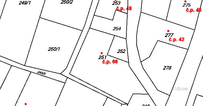 Vítová 66, Fryšták na parcele st. 251 v KÚ Vítová, Katastrální mapa