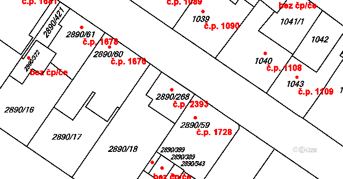 Předměstí 2393, Opava na parcele st. 2890/268 v KÚ Opava-Předměstí, Katastrální mapa