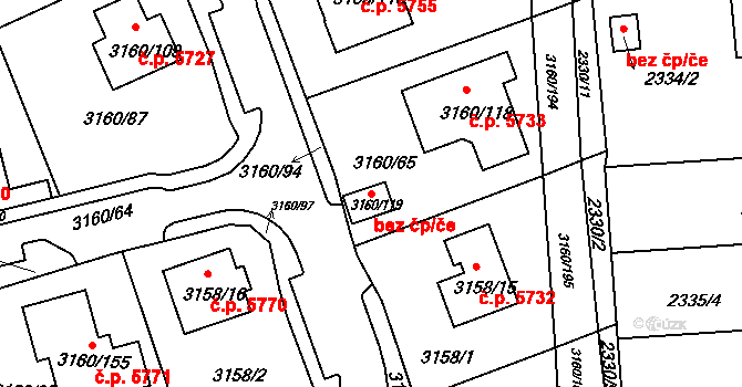 Chomutov 45029504 na parcele st. 3160/119 v KÚ Chomutov II, Katastrální mapa
