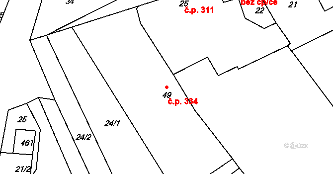 Javorovec 334, Mistřice na parcele st. 49 v KÚ Javorovec, Katastrální mapa
