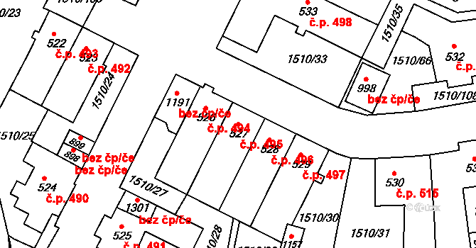 Lom 495 na parcele st. 527 v KÚ Lom u Mostu, Katastrální mapa