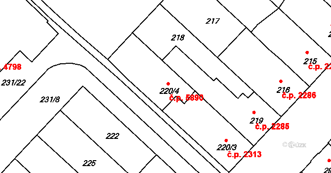 Chomutov 5890 na parcele st. 220/4 v KÚ Chomutov II, Katastrální mapa