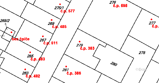 Protivín 383 na parcele st. 279 v KÚ Protivín, Katastrální mapa