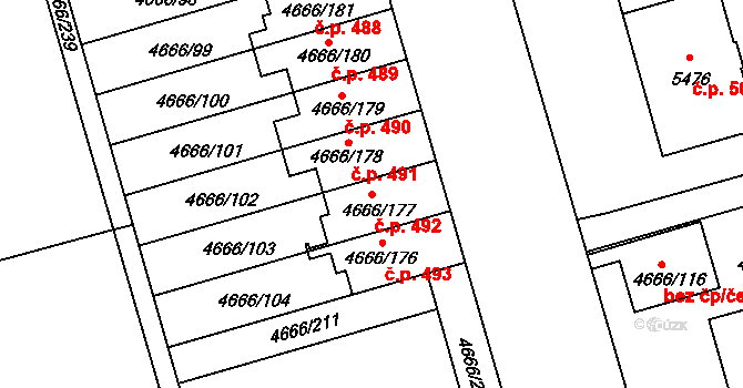 Pražské Předměstí 492, Vysoké Mýto na parcele st. 4666/177 v KÚ Vysoké Mýto, Katastrální mapa