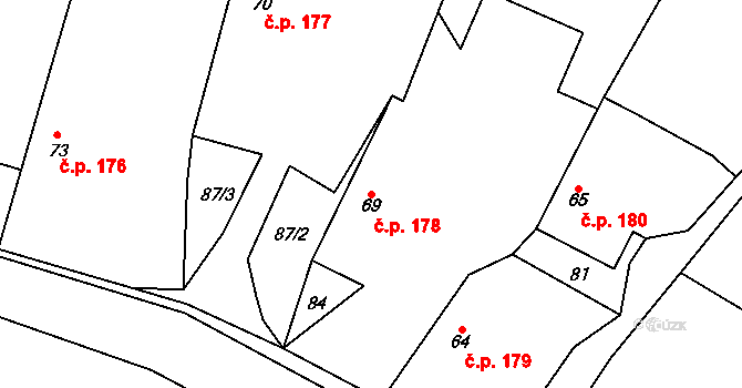 Čisovice 178 na parcele st. 69 v KÚ Čisovice, Katastrální mapa