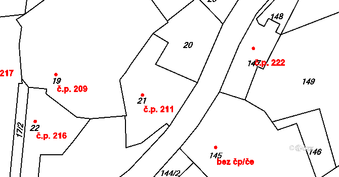 Průhonice 211 na parcele st. 21 v KÚ Hole u Průhonic, Katastrální mapa