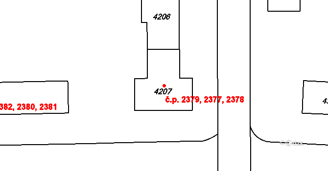 Zelené Předměstí 2377,2378,2379, Pardubice na parcele st. 4207 v KÚ Pardubice, Katastrální mapa