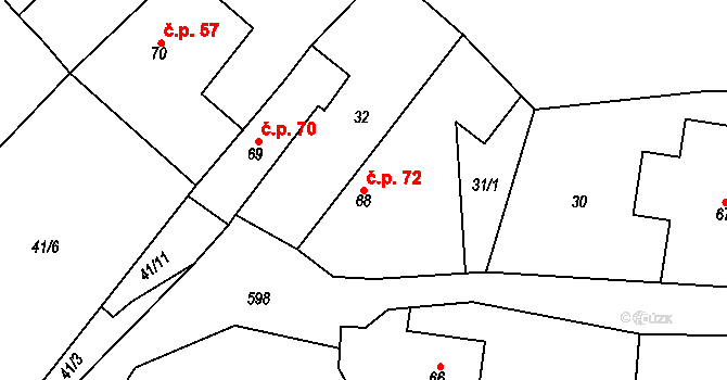 Zdechovice 72 na parcele st. 68 v KÚ Zdechovice, Katastrální mapa