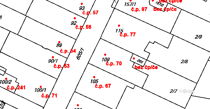 Nové Jesenčany 70, Pardubice na parcele st. 109 v KÚ Nové Jesenčany, Katastrální mapa