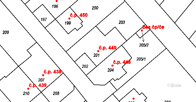 Jedovnice 449 na parcele st. 201 v KÚ Jedovnice, Katastrální mapa
