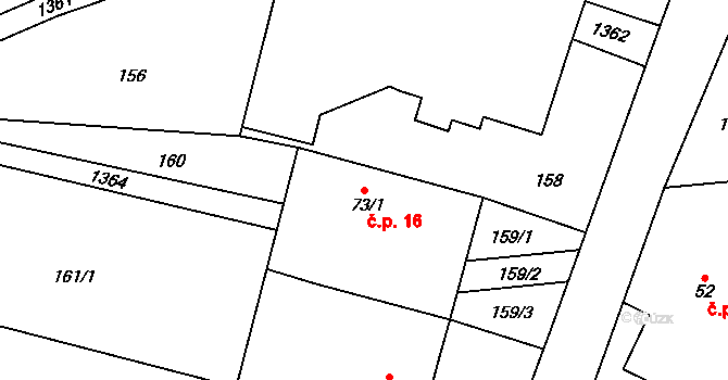 Kamenka 16, Odry na parcele st. 73/1 v KÚ Kamenka, Katastrální mapa