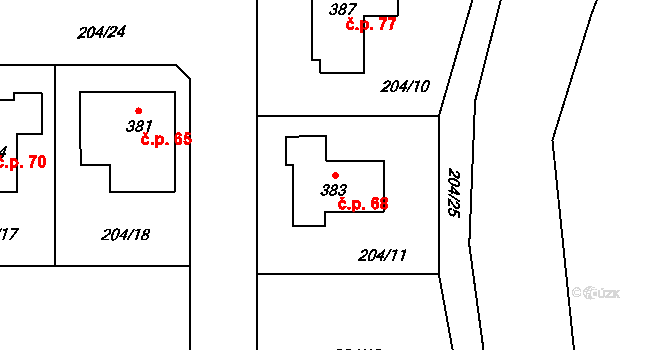 Skalka 68, Cheb na parcele st. 383 v KÚ Skalka u Chebu, Katastrální mapa