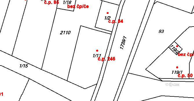 Olbramovice Ves 246, Olbramovice na parcele st. 1/11 v KÚ Olbramovice u Votic, Katastrální mapa