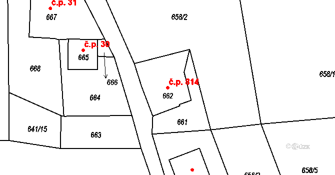 Vejprty 814 na parcele st. 662 v KÚ Vejprty, Katastrální mapa