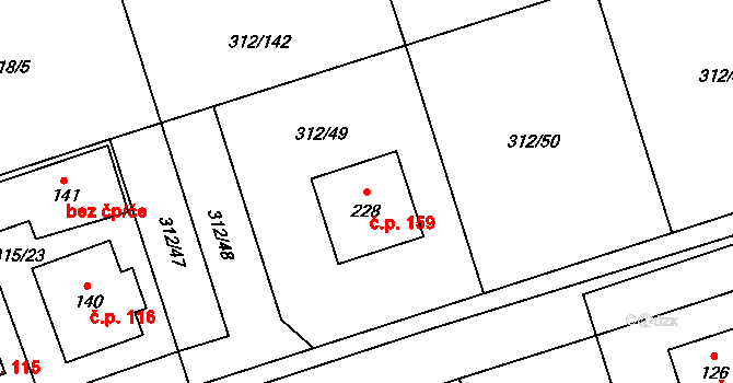 Hradišťko I 159, Veltruby na parcele st. 228 v KÚ Hradišťko I, Katastrální mapa