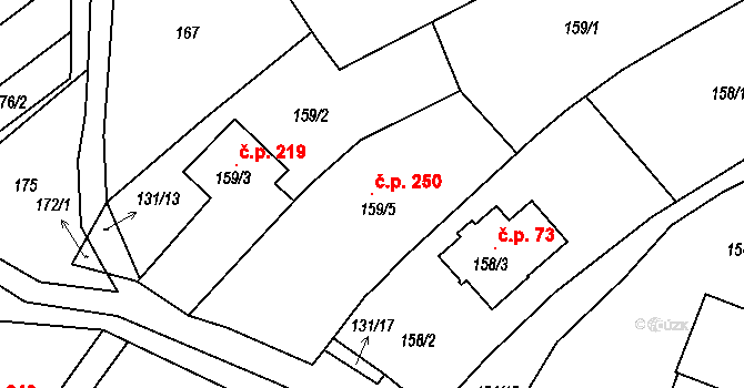 Královopolské Vážany 250, Rousínov na parcele st. 159/5 v KÚ Královopolské Vážany, Katastrální mapa