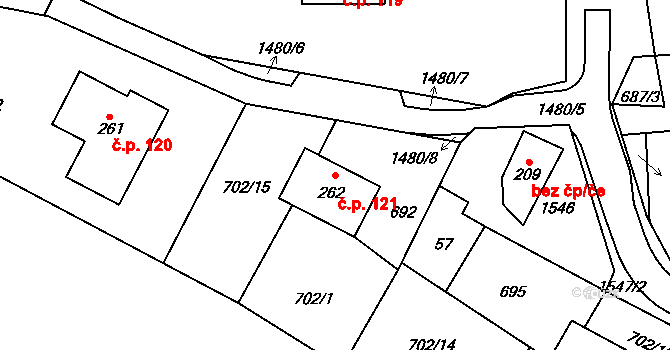 Broumov 121 na parcele st. 262 v KÚ Broumov u Zadního Chodova, Katastrální mapa